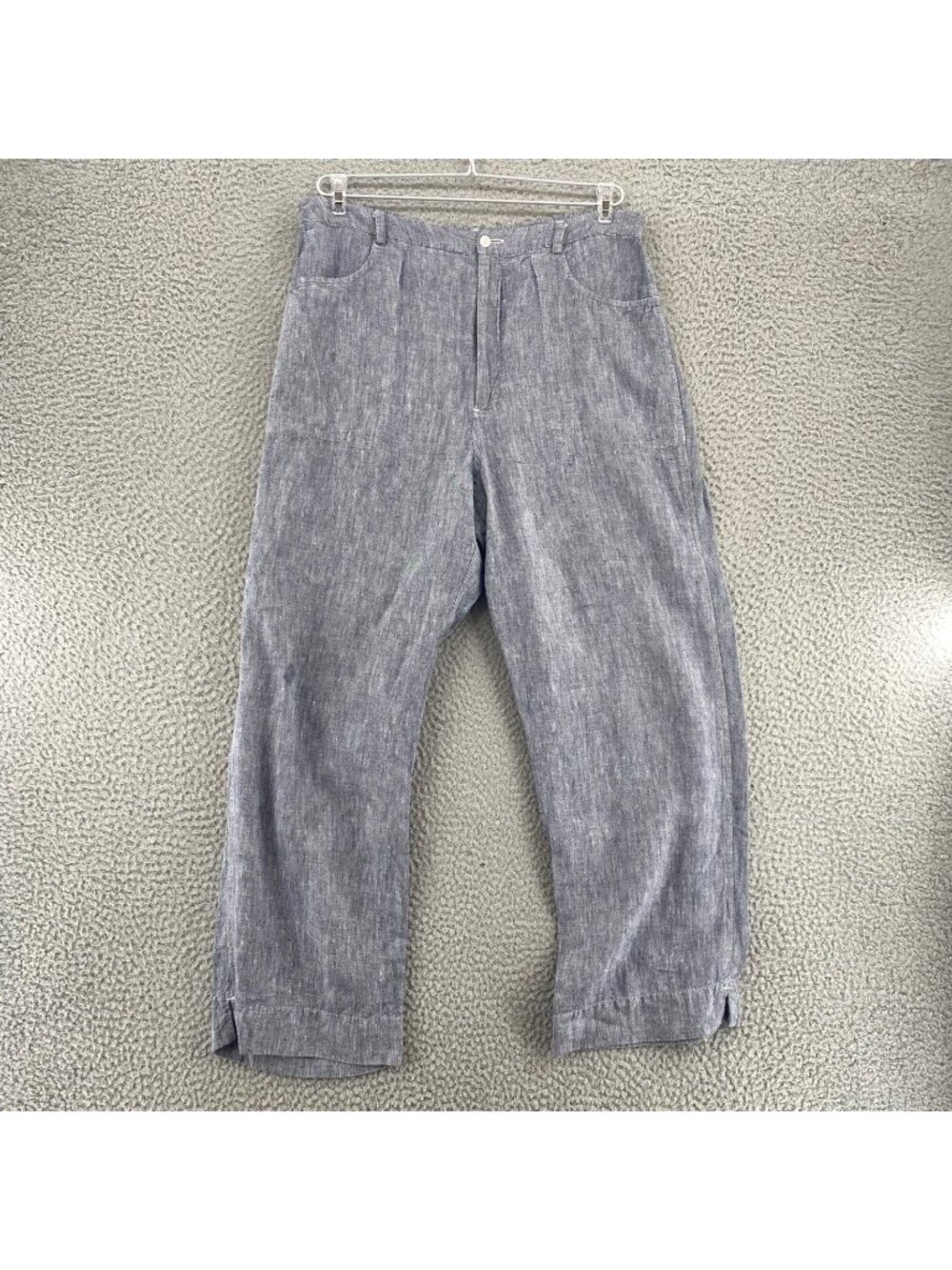 Chicos Pants Women 2 US 12 Blue Chambray Linen High Rise Cropped Trousers Pocket